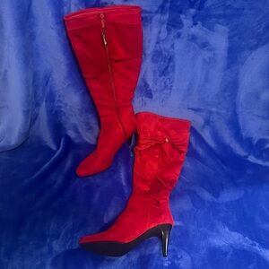 Red Suede Knee-High Boots